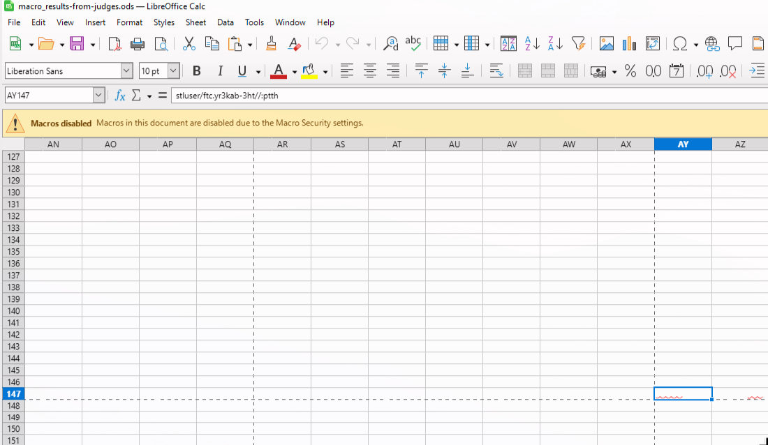 Hidden fields found in the spreadsheet